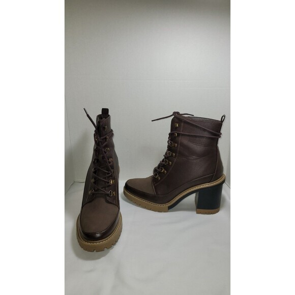 Women's Tessa Winter Boots  A New Day Brown Chunky Heels Round Toe Lace-up 11 - Picture 1 of 7